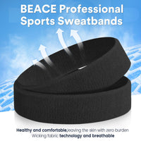 Thumbnail for BEACE Sweatbands Sports Headband for Men & Women - Moisture Wicking Athletic Cotton Terry Cloth Sweatband for Tennis, Basketball, Running, Gym, Working Out