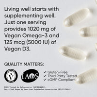 Thumbnail for Sports Research Vegan Omega-3 with Vitamin D3 Softgels - 1020mg Omega-3 & 5000iu D3 Supplement - Fish Oil Alternative with Vitamin D Plant-Based Support from Algae Oil - 60 Veggie Softgels for Adults