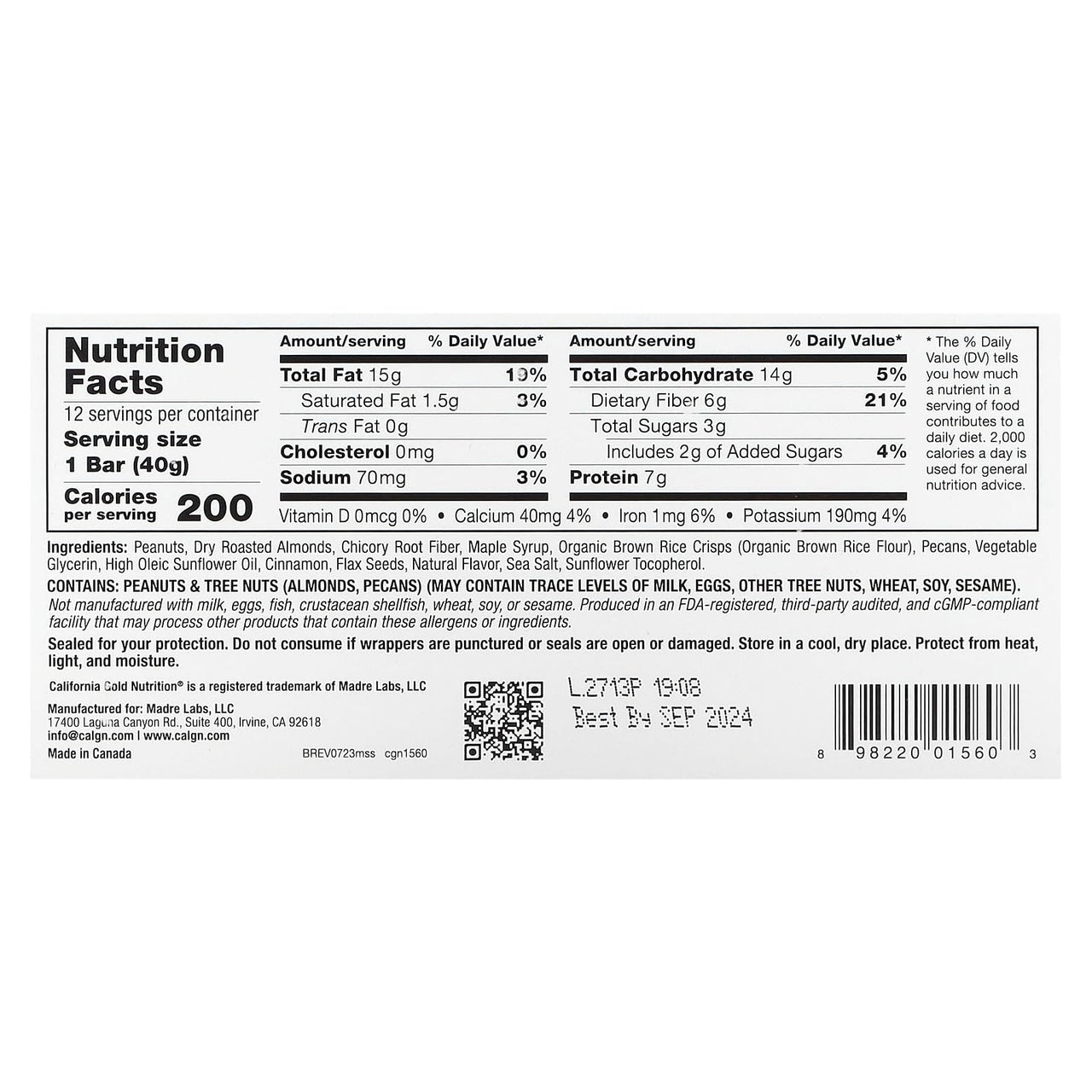 Maple, Nuts & Sea Salt Snack Bars, Simple Ingredients, 7 g Plant-Based Protein, 6 g Fiber, No Artificial Colors, Flavors, Sweeteners, Preservatives, 1.4 oz (40 g) Each, 12 Bars