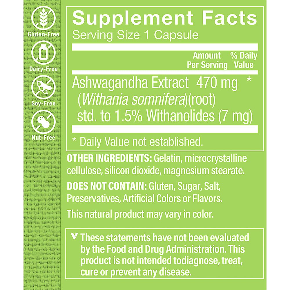 The Vitamin Shoppe Ashwagandha 470MG - Stress Support, Energy & Adaptogenic Wellness, Root Extract (60 Capsules)