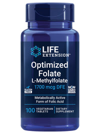Thumbnail for Life Extension Optimized Folate – L-methylfolate – Heart & Brain Support, Healthy Homocysteine Levels – Non-GMO, Gluten-Free, Vegetarian – 1700 mcg DFE, 100 Vegetarian Tablets