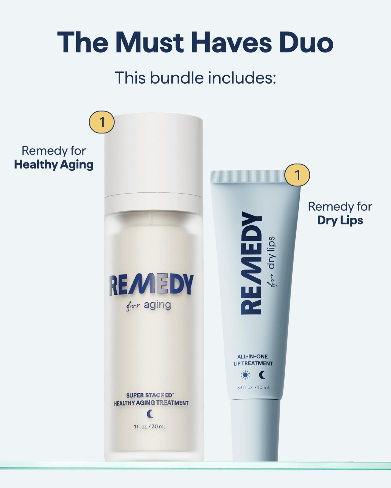 Remedy The Must Haves Duo | 2-Piece Essential System | Healthy Aging Treatment & Lip Balm | Retinol, Ceramides, Peptides, Niacinamide | Created by Dermatologist Dr. Shah | Vegan & Cruelty-Free