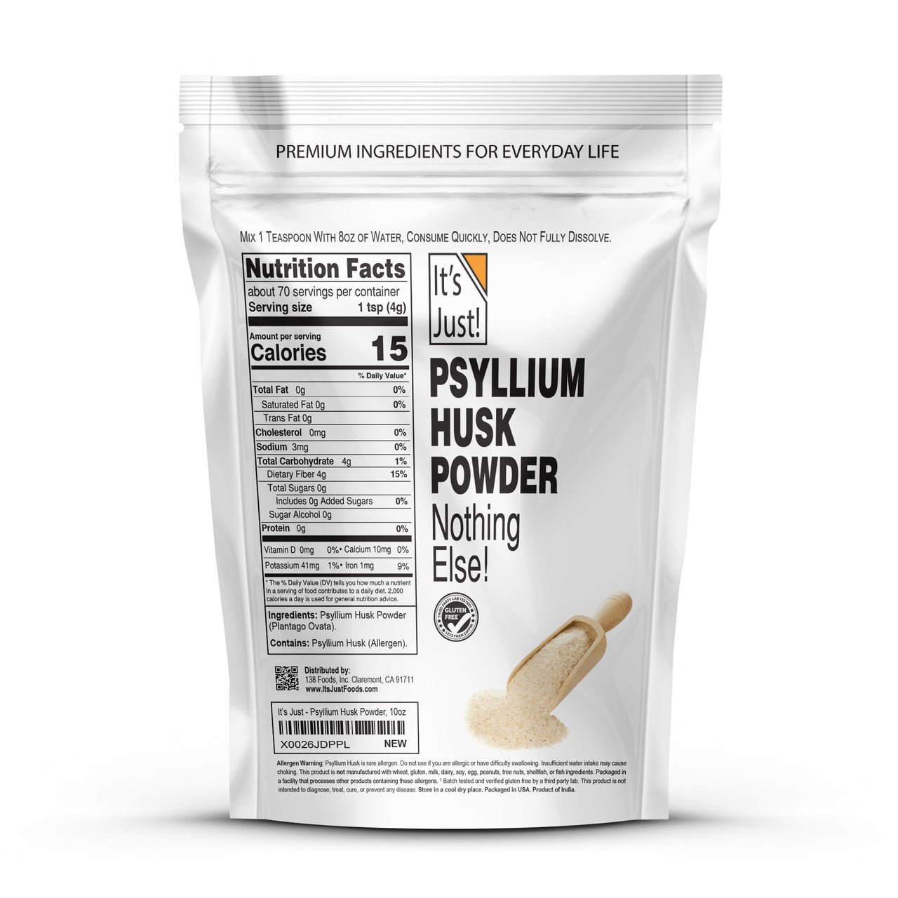 It's Just! - Psyllium Husk Powder, Easy Mixing Dietary Fiber, Cleanse Your Digestive System, Finely Ground Powder, Ideal for Keto Baking, Non-GMO (Unflavored, 10oz (Pack of 1))