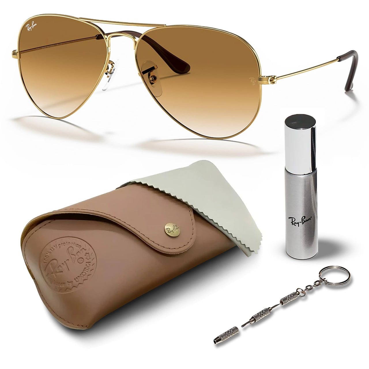 Ray-Ban RB3025 Classic Gradient Aviator Shape Sunglasses With Eyewear Kit Bundle - Adjustable Nose Pads - Ideal Formal and Casual Wear Retro Sunglasses