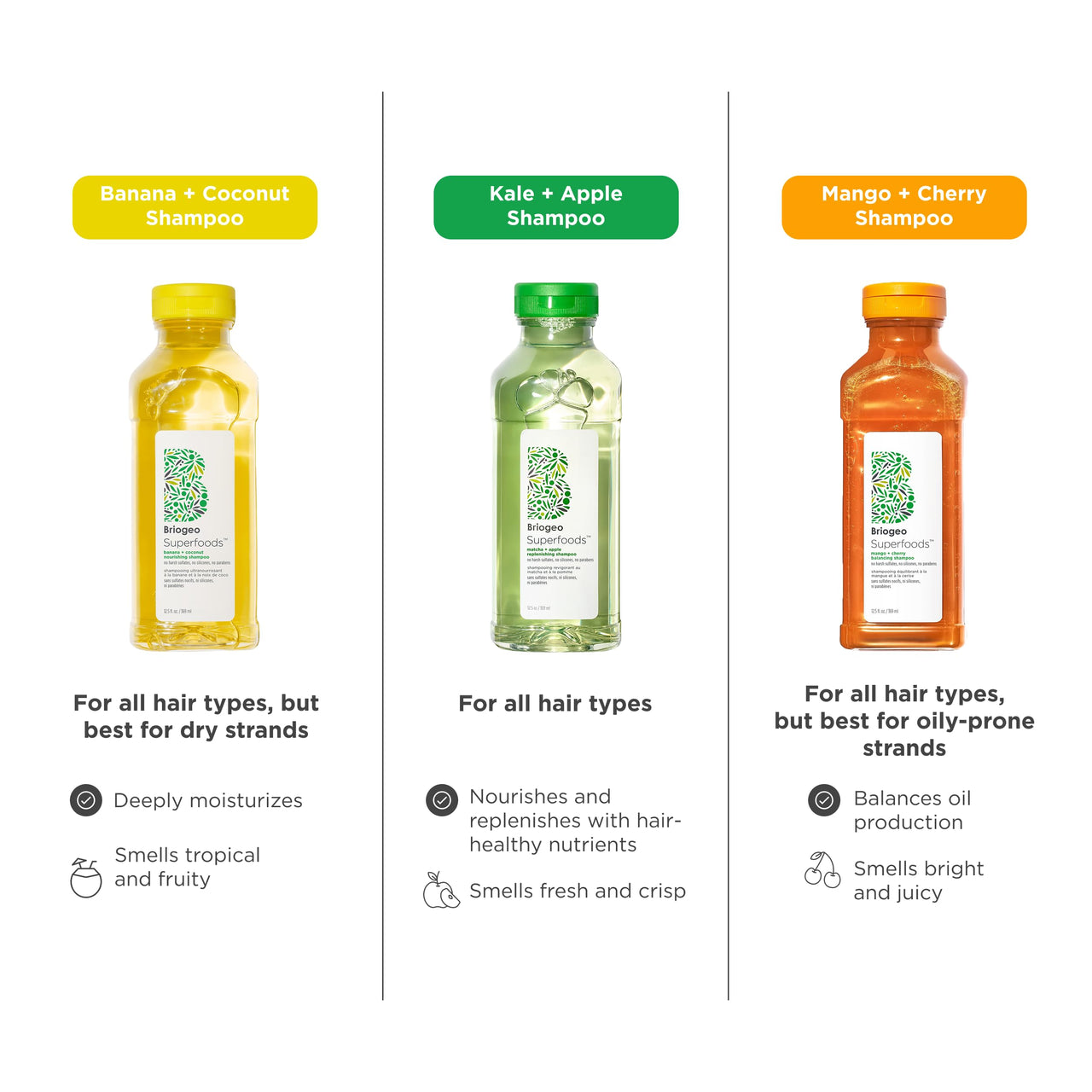 Briogeo Superfoods Mango + Cherry Balancing Shampoo for Oily Hair | Gentle Cleanse & Oil Control | Vegan & Cruelty-Free | 12.5 fl oz