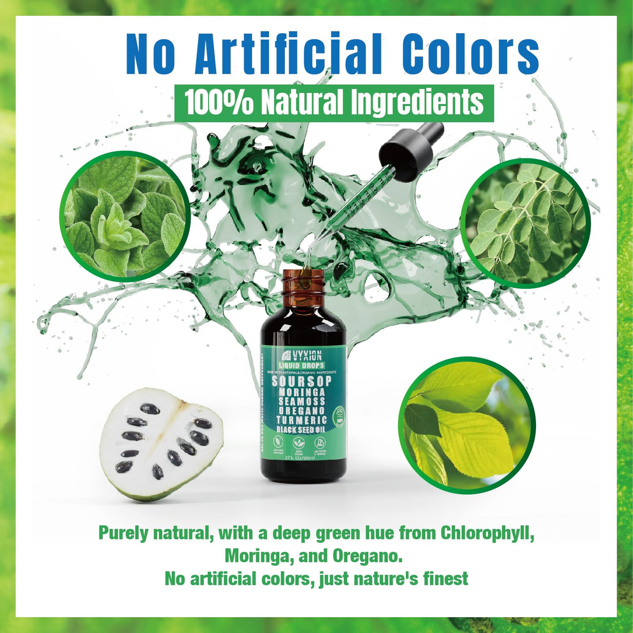 Soursop Bitters Liquid Drops 10 in 1 with Sea Moss, Moringa, Turmeric, Black Seed Oil, Oregano, Ashwagandha | Herbal Extracts for Overall Health-Enhancing | Vegan, Non-GMO | 2 Fl Oz