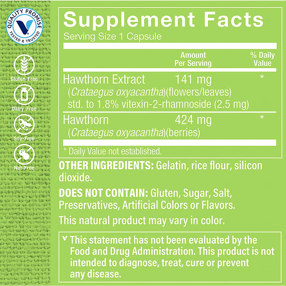 The Vitamin Shoppe Hawthorn Extract, with Standardized and Whole Hawthorn, Powerful Antioxidant That Supports Cardiovascular Health, Supports Cellular Health (100 Capsules)