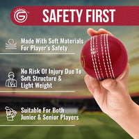 Thumbnail for Soft Rubber Cricket Ball for Practice | Outdoor & Indoor Cricket Ball with Soft Core & Stitched Seam | Realistic Feel, True Bounce & Swing for Practice, Coaching, Honing Skills & Family Fun (1-RED)