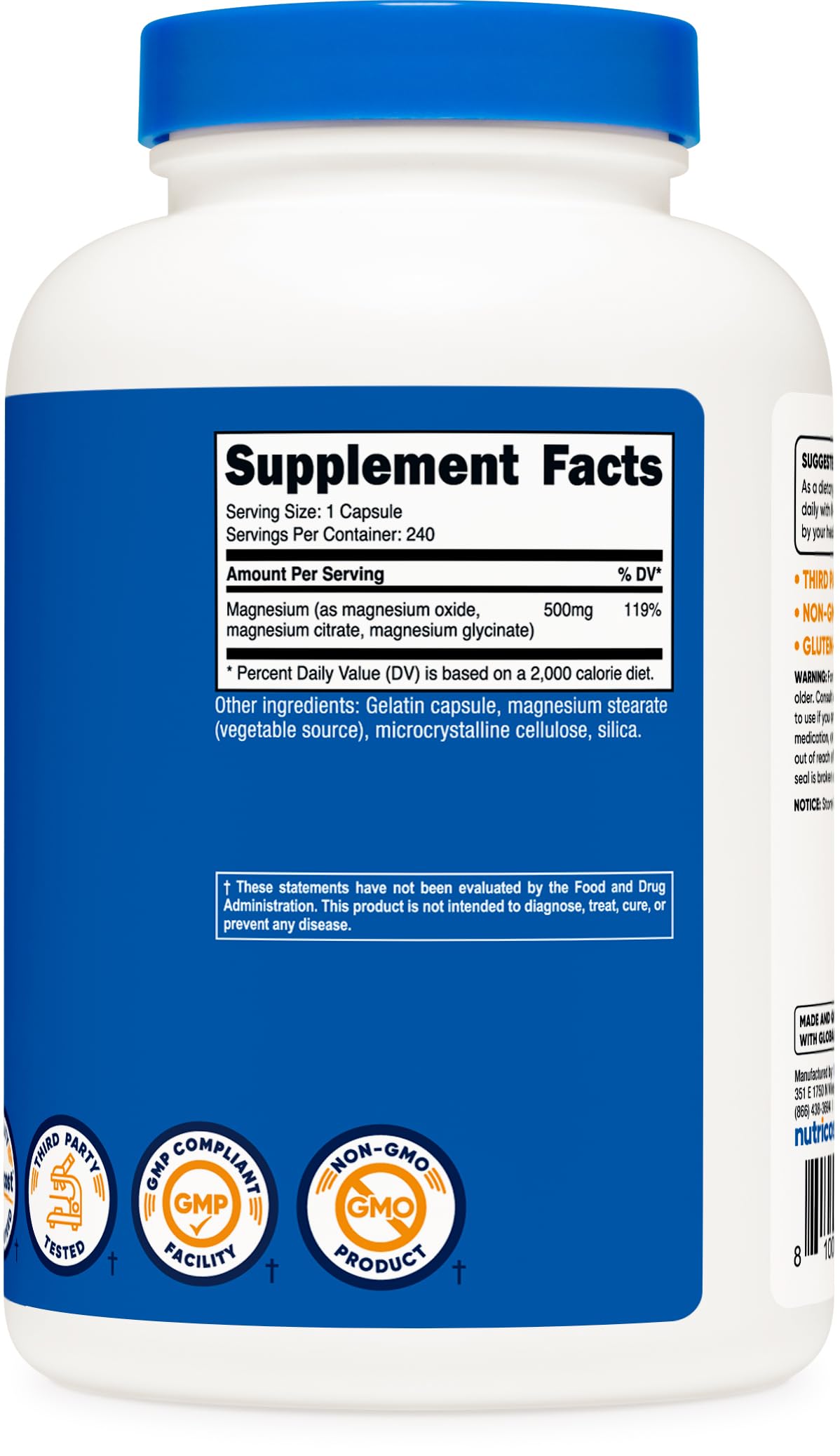 Nutricost Magnesium Complex 500mg, 240 Capsules - Magnesium Oxide, Citrate, and Glycinate - Gluten Free and Non-GMO