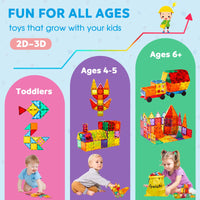 Thumbnail for Ryoichi 138PCS Magnetic Tiles Set with 2 Cars, STEM Educational Construction Building Blocks & Montessori Learning Toys for Kids Ages 3-9+ Years