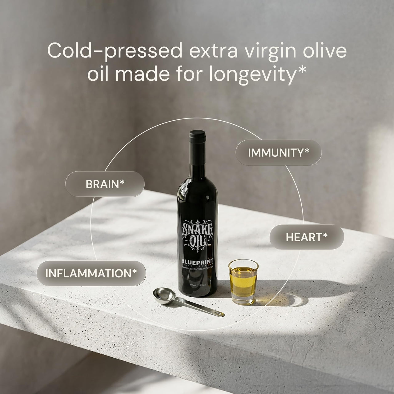 Blueprint Bryan Johnson Olive Oil – Snake Oil- High Polyphenol Extra Virgin Olive Oil (400+ mg/kg) – Early Harvest, First Cold Press EVOO – Keto, Paleo, Non-GMO – 2 Pack - 750ml Glass Bottle