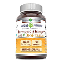 Thumbnail for Amazing Formulas Turmeric Curcumin & Ginger with BioPerine Supplement | 1500 Mg Per Serving | 180 Veggie Capsules | Non-GMO | Gluten Free | Made in USA | Ideal for Vegetarians