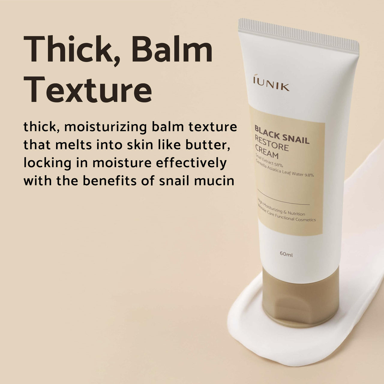 IUNIK Black Snail Restore Cream, 2.02 Fl Oz - 58% Black Snail Mucin Secretion Filtrate Soothing, Reduce & Fine Lines Deeply Nourishing and Moisturizing