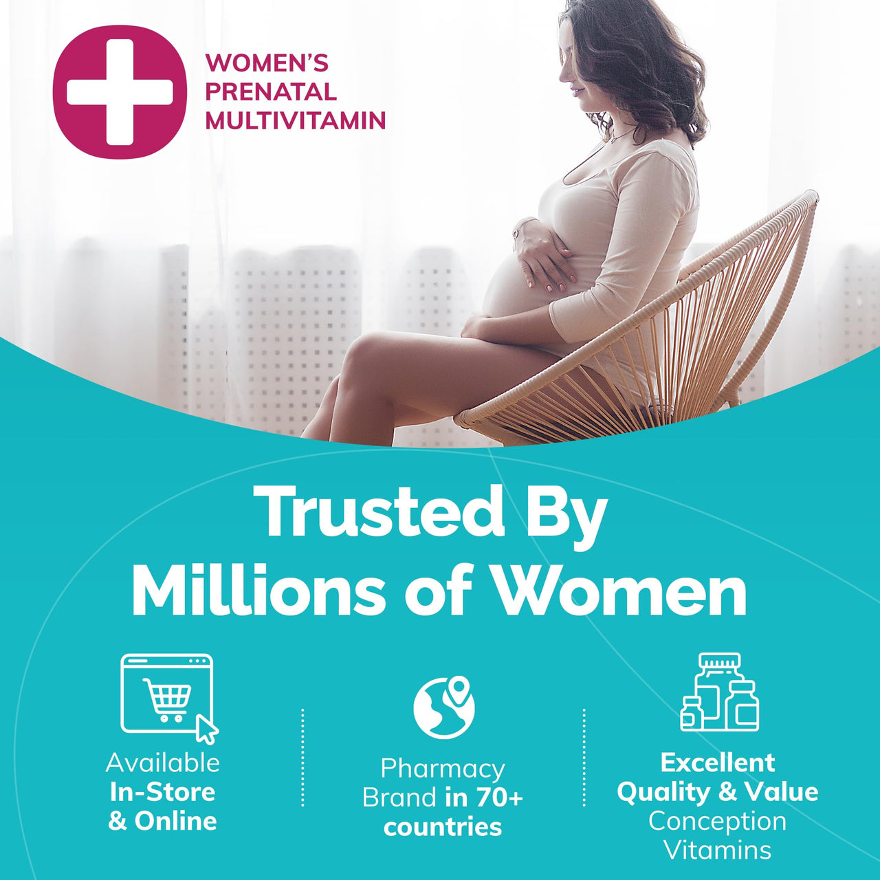 Conceive Plus Prenatal Vitamins for Women Supplement - Multivitamin With Folic Acid for Pregnancy Vegan, Choline, Iron - Pre Natal Vitamins DHA, Non GMO - Maternity Vitamin for Brain & Eye 60 Capsules
