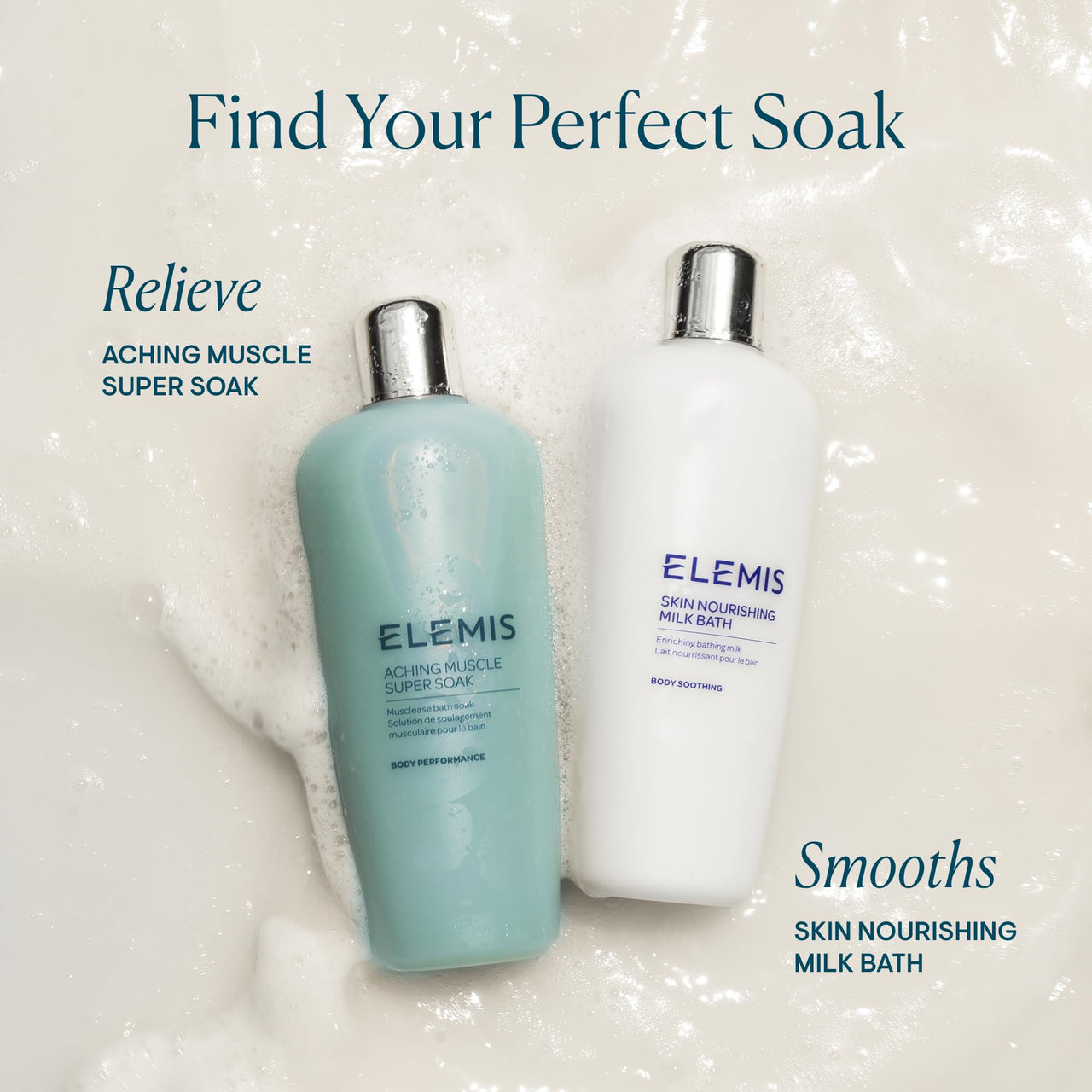 ELEMIS Aching Muscle Super Soak 400ml, Natural Bath Milk Soak To Ease Muscle Aches & Tension