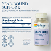 Thumbnail for SOLARAY Monolaurin 500mg from Natural Coconut - Monolaurin Supplement for Powerful Nutritive Support - Lab Verified - 60 Servings, 60 VegCaps
