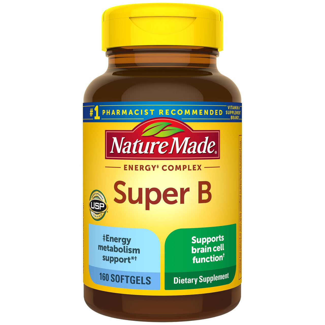 Nature Made Super B Energy Complex, Dietary Supplement for Brain Cell Function Support, 160 Softgels, 160 Day Supply