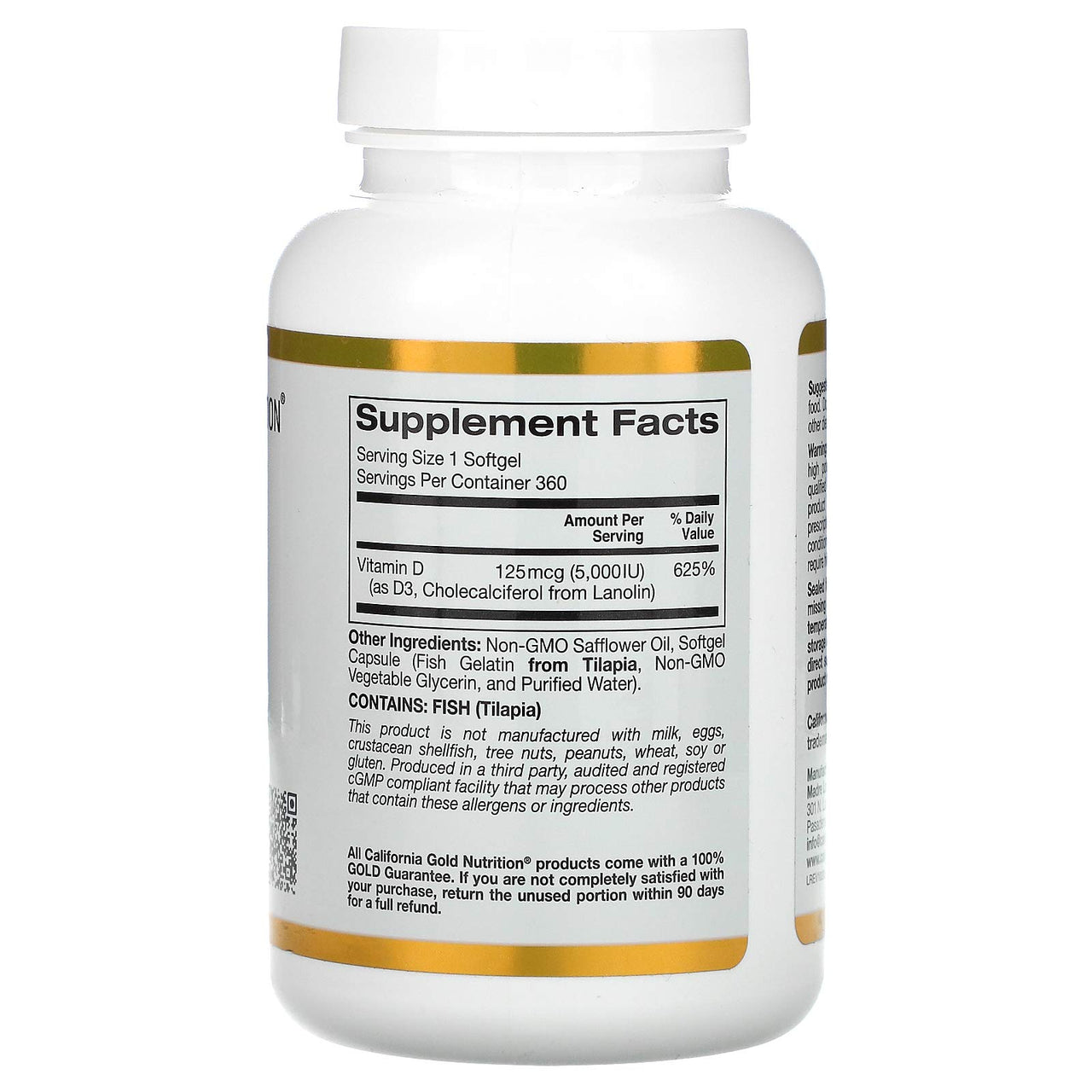 California Gold Nutrition Vitamin D3, 125 mcg (5,000 IU), 360 Fish Gelatin Softgels, 5 Pack