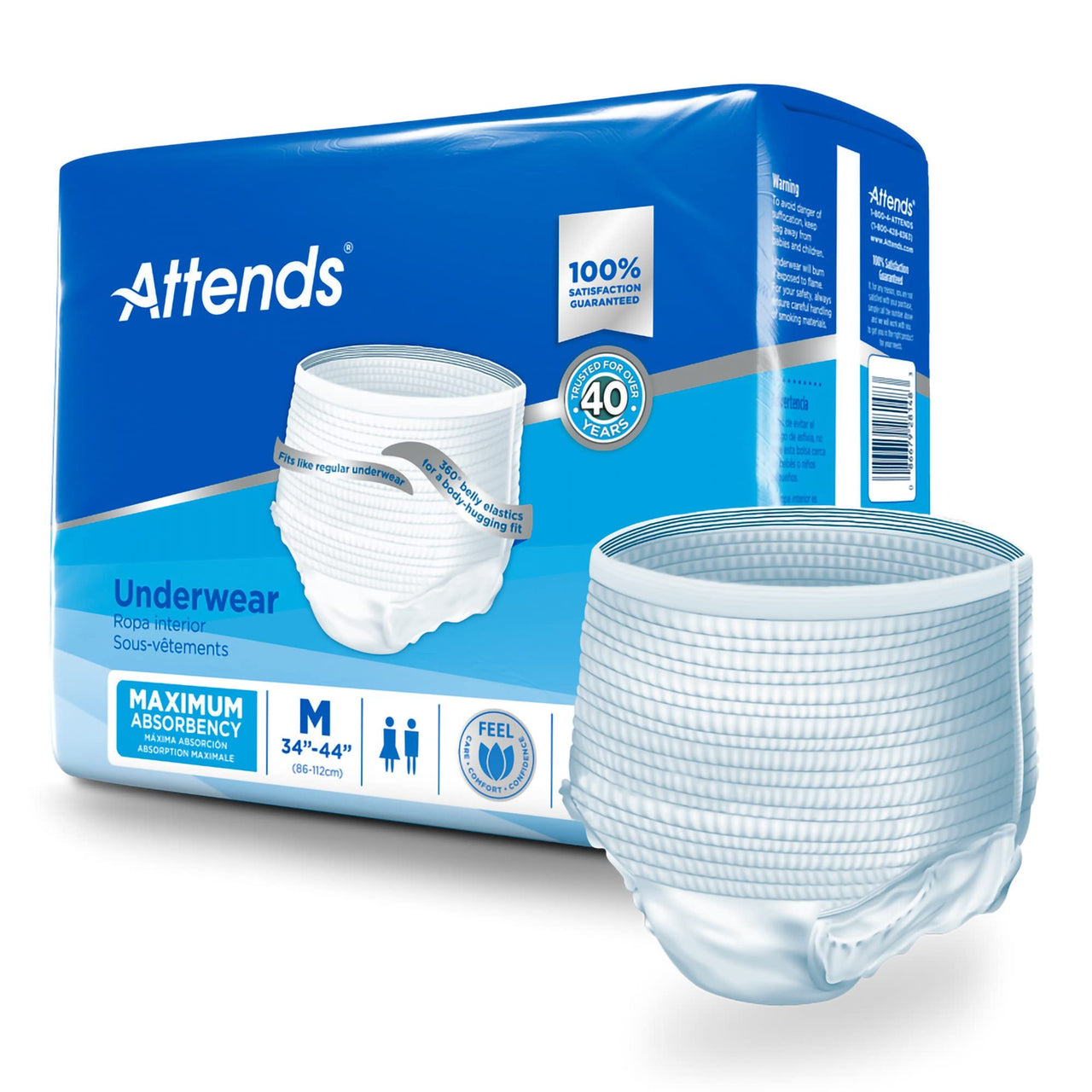 Attends Adult Absorbent Underwear, Medium [20 Count] - Maximum Absorbency for Men and Women - Disposable Pull-On Diapers with Tear-Away Sides and Breathable Waistband - AP0720