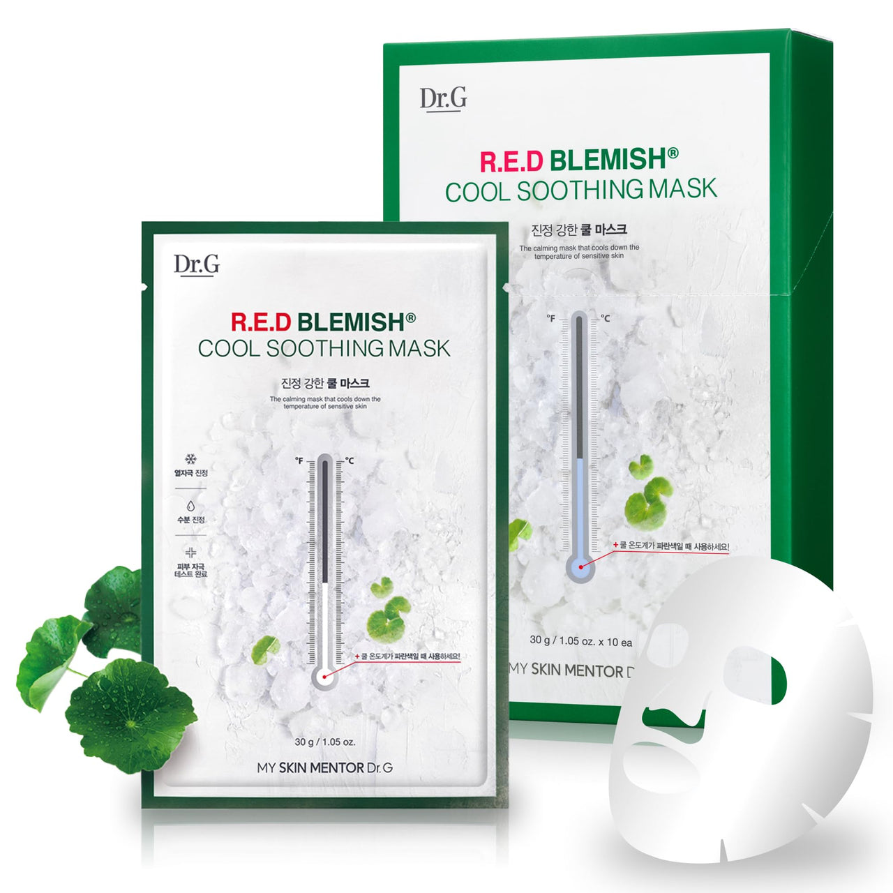 Dr.G Red Blemish Daily Cool Soothing Korean Face Mask - Deep Hydration for Irritated, Sensitive Skin - Face Masks Skincare Korean, Korean Sheet Mask, Korean Skin Care Mask, K Beauty - Pack of 10