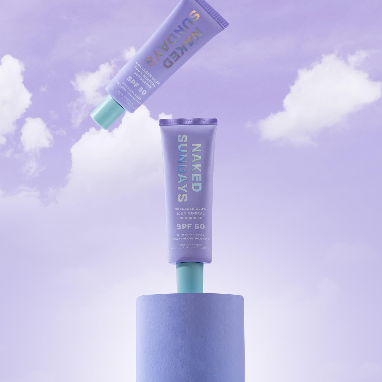 Naked Sundays SPF50+ 100% Mineral Glow Sunscreen, Daily Hydrating Facial Moisturizer & Primer with Zinc Oxide & Vegan Collagen, Sheer Tint, Broad Spectrum SPF Lotion (Jumbo 80ml)