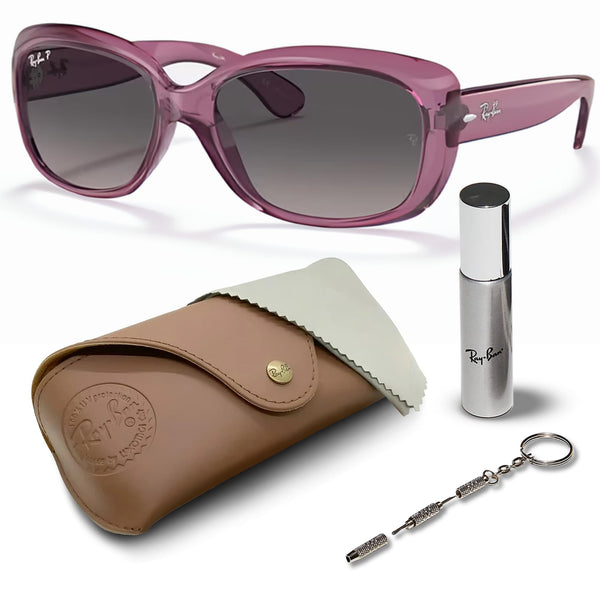 Ray-Ban RB4101 JACKIE OHH TRANSPARENT POLARIZED Butterfly Shaped Sunglasses for Men & Women – Includes Official Rayban Eyewear Kit – Ideal Formal & Casual Wear Sunglasses – Grey Gradient Lens