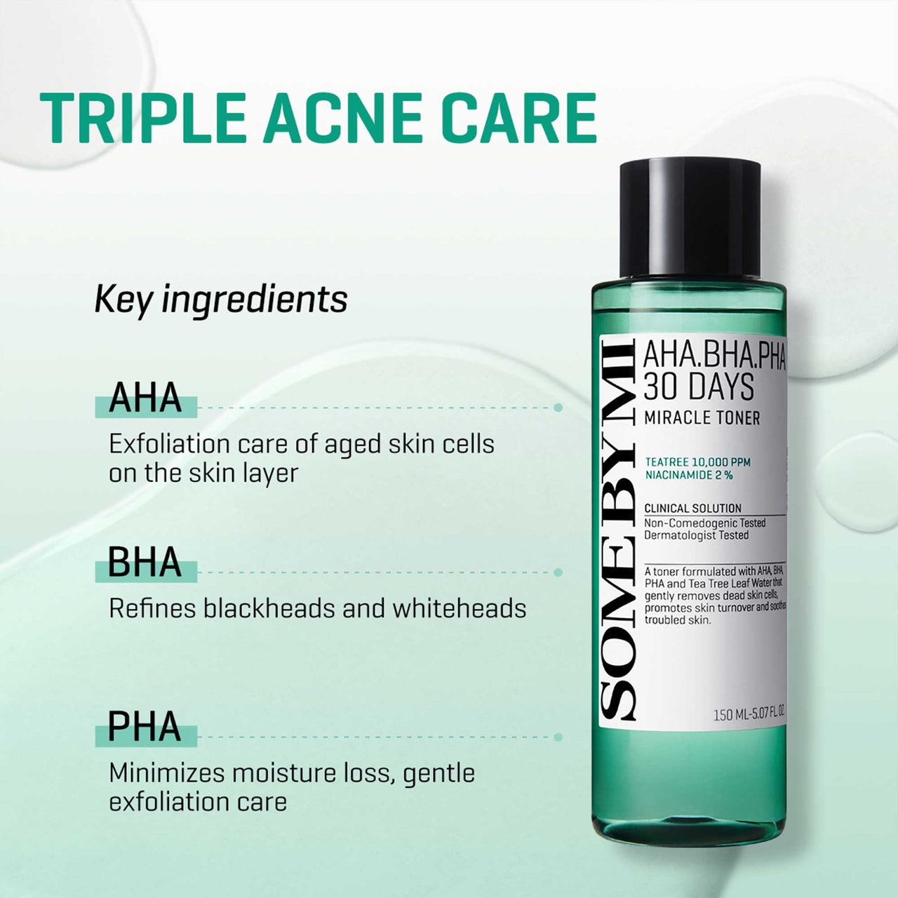 SOME BY MI AHA BHA PHA 30 Days Miracle Acne Clear Foam + Toner - 3.38Oz+5.07Oz - Made from Tea Tree Leaf for Sensitive Skin - Daily Face Wash and Toner for Sebum and Dead Cells - Korean Skin Care