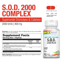 Thumbnail for SOLARAY S.O.D. 2000 Plus - Superoxide Dismutase (SOD) and Catalase Antioxidant Supplement, Wellness Support - w/Green Tea Extract, Calcium, Rosemary, Grape Seed Extract, 60-Day Guarantee, 100 Servings
