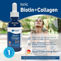 Thumbnail for Trace Minerals Ionic Biotin + Collagen - Skin Supplement for Healthy Hair & Strong Nails - Liquid Biotin & Collagen - Supports Mineral Balance - Strawberry Mango Flavor - 2 fl oz (29 Servings)