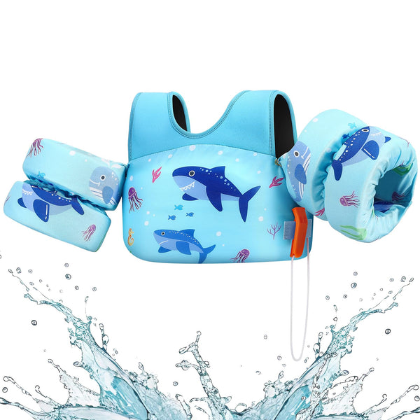 HeySplash Swim Vest for Kids, Toddler Pool Floaties Fit 31-66 Lbs, Children Swimming Vest with Adjustable Strap, Swim Jacket Water Wing Arm Float, Puddle Beach Boat Jumper Boy Girl Age 2-7,Blue Shark