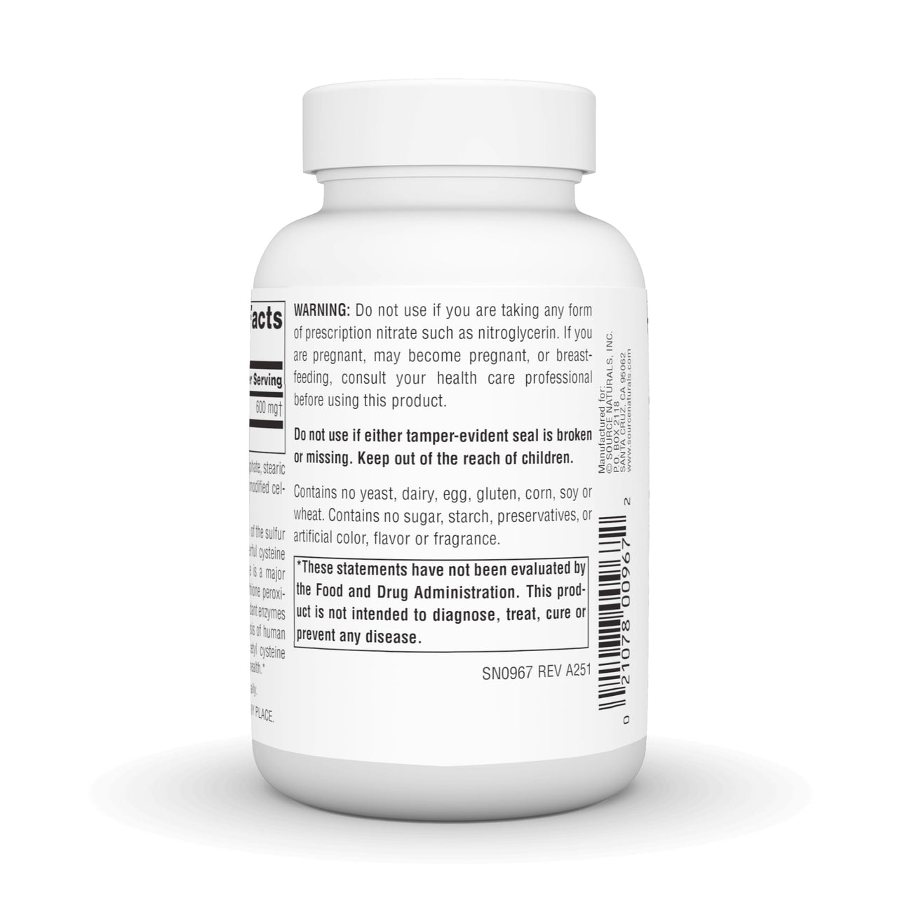 Source Naturals N-Acetyl Cysteine Antioxidant Support 600 mg Dietary Supplement that Supports Respiratory Health* - 120 Tablets