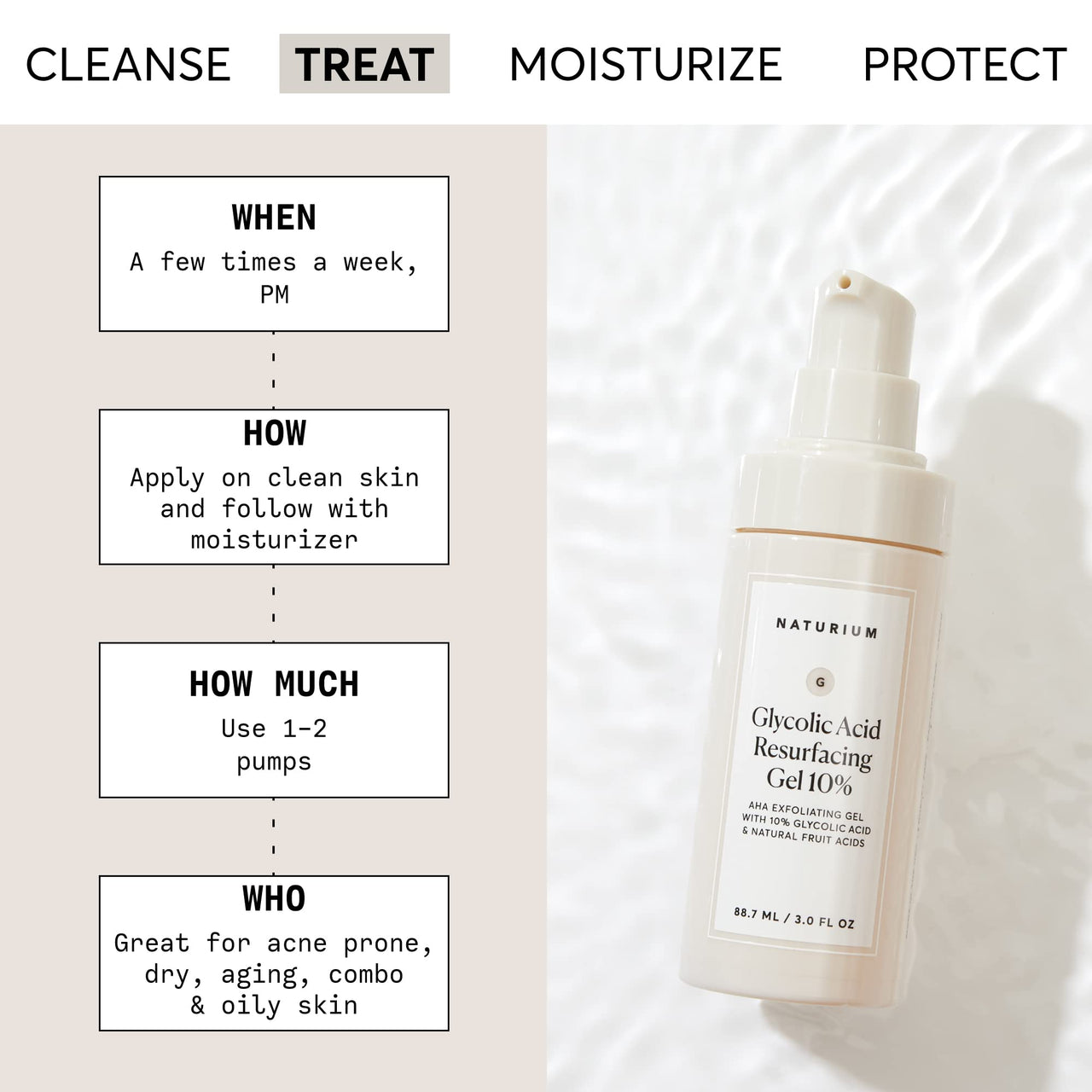 Naturium Glycolic Acid Resurfacing Gel 10%, AHA Exfoliating Gel with Natural Fruit Acids, 3.0 oz