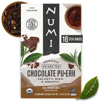 Thumbnail for Numi Organic Chocolate Pu-erh Tea, 16 Dark Tea Bags, Aged Yunnan Pu-erh Tea with Cocoa