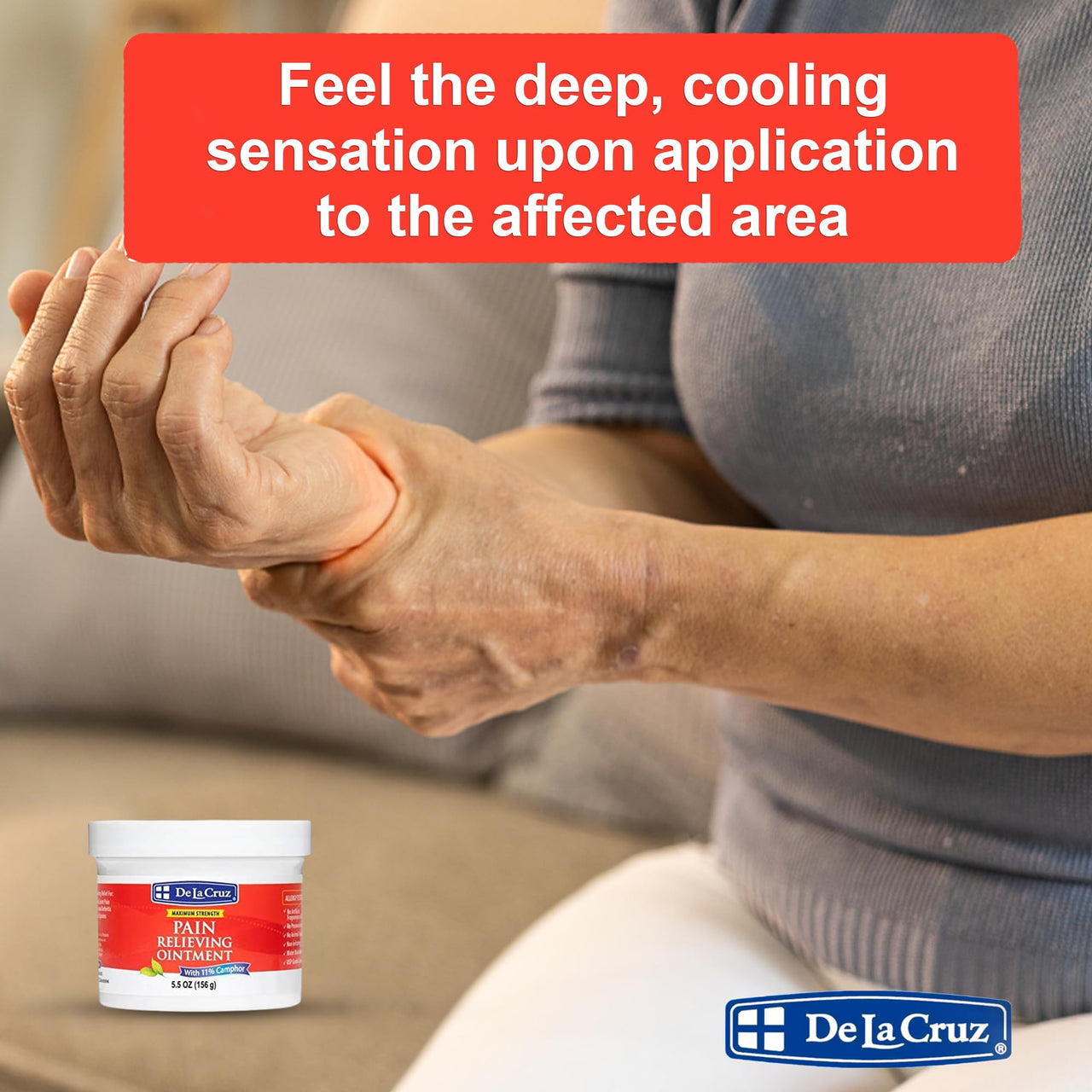 De La Cruz Maximum Strength Muscle & Joint Camphor Ointment 11% - Back Pain Relief Products, Arthritis Pain Reliever, Pain Relief Cream for Aches, Sprains & Bruises - 5.5 oz Jumbo Jar