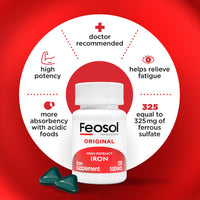Thumbnail for Feosol Original Iron Supplement Tablets, Non-heme, 65mg Iron per Pill, 1 Per Day, 120ct, 4 Month Supply, for Energy and Immune System Support, Made in USA