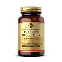 Thumbnail for Solgar Biotin 10000 mcg Vegetable Capsules Energy Metabolism Promotes Healthy Skin Nails Hair Super High Potency NonGMO Vegan Gluten Free Dairy Free Kosher Servings, Standard Packaging, Unflavored, 120 Count