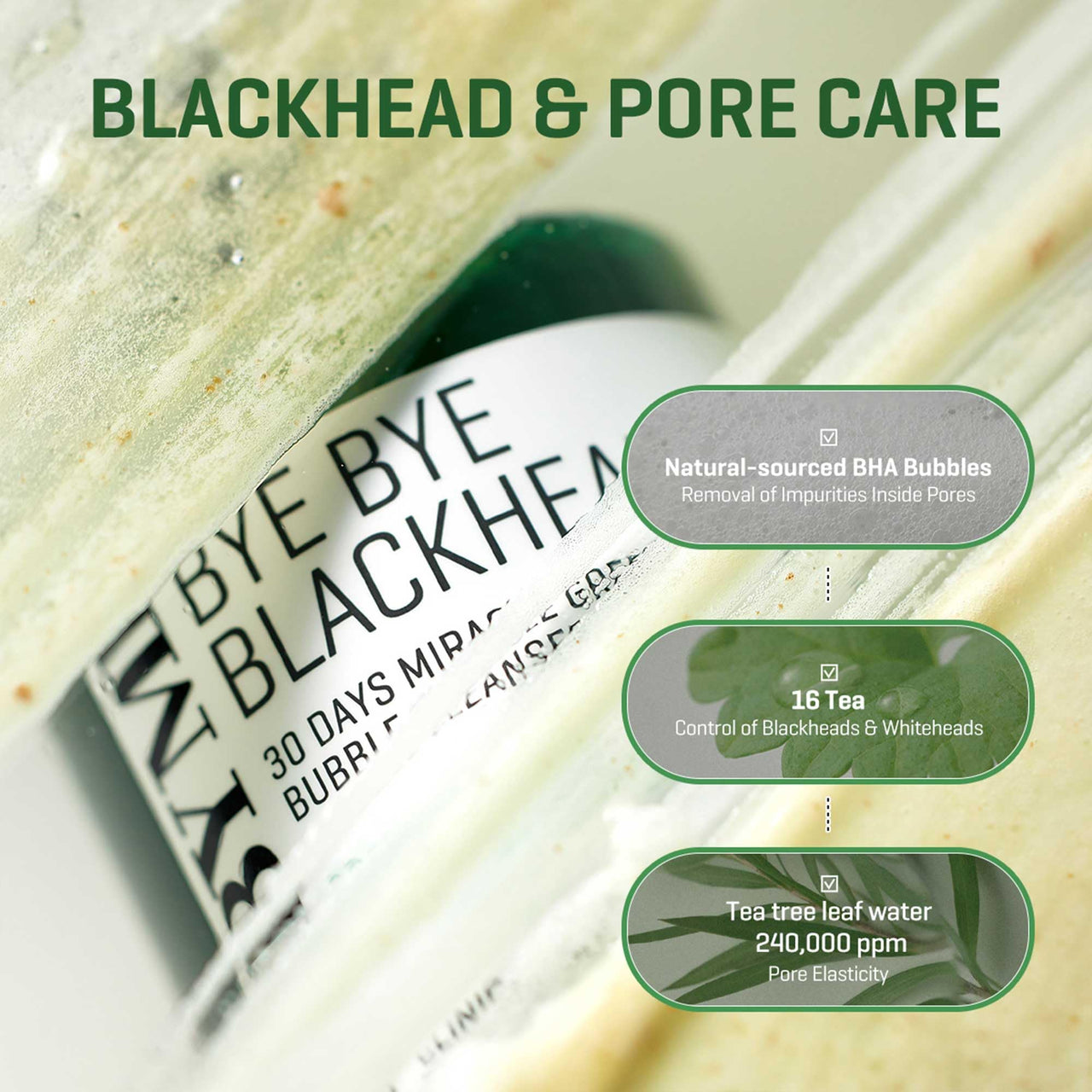 SOME BY MI Bye Bye Blackhead 30 Days Miracle Green Tea Tox Bubble Cleanser – 4.23oz, 120g – Korean Face Wash & Bubble Face Mask – Daily Blackhead-Removing Pore Minimizer for Face – Korean Skin Care