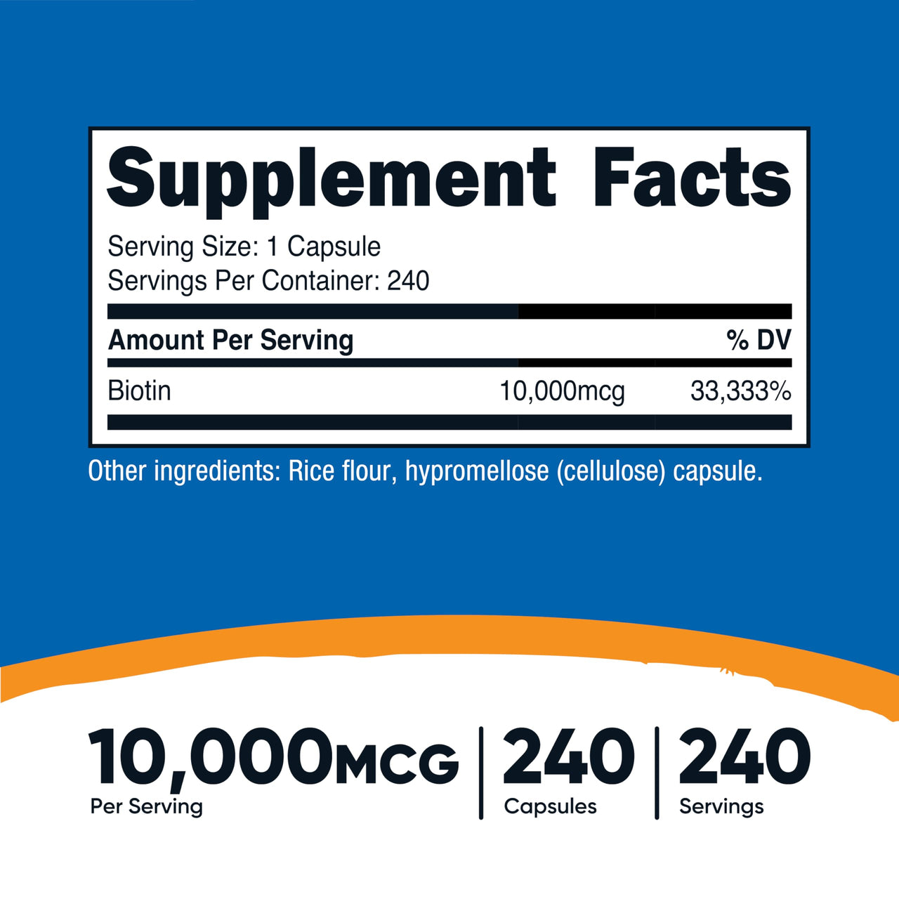 Nutricost Biotin (Vitamin B7) 10,000mcg (10mg) Vitamin Supplement, 240 Capsules - Vegetarian, Gluten Free, Quick Release, Non-GMO