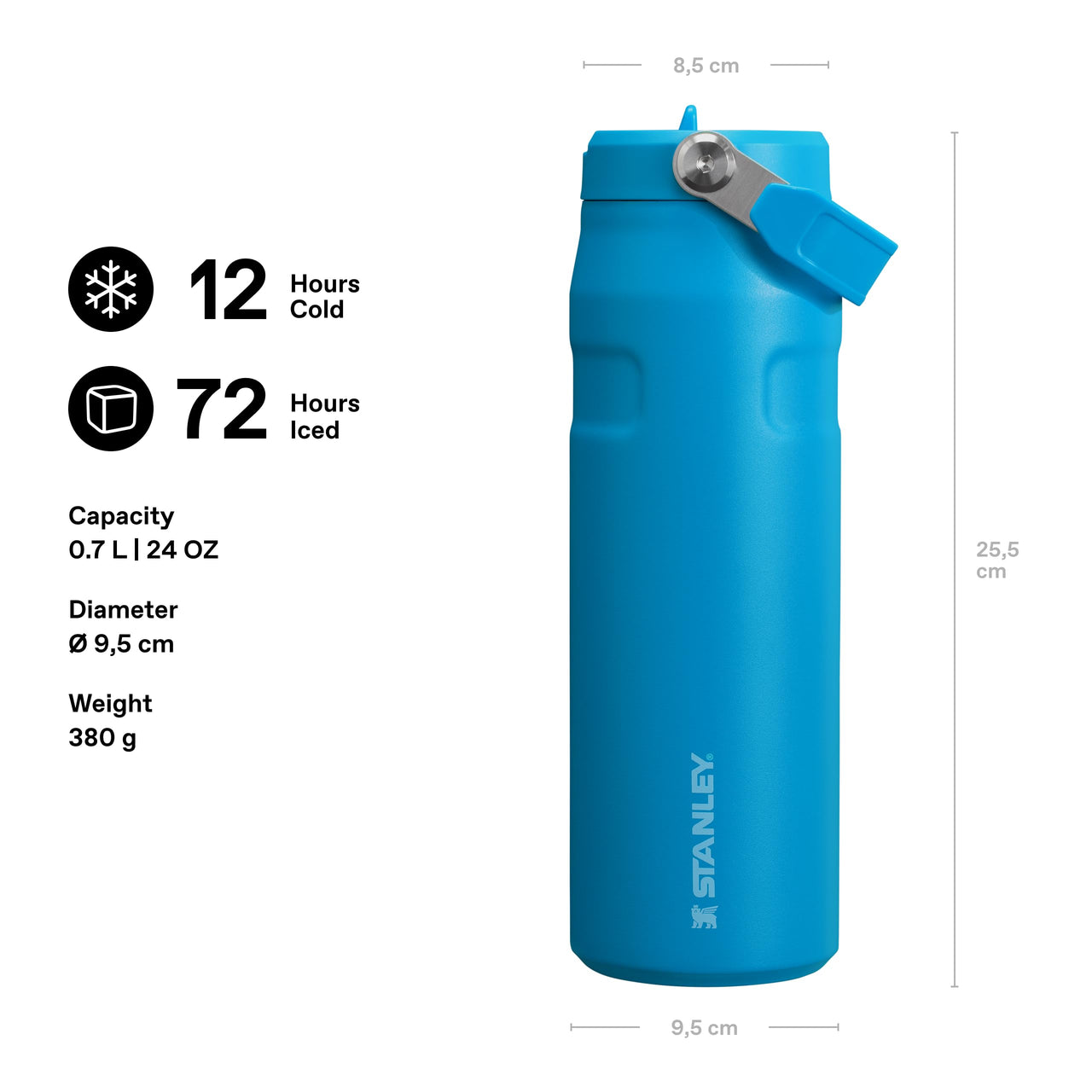 Stanley IceFlow Flip Straw 2.0 Water Bottle 24 OZ | Built-In Straw with Larger Opening | Lightweight & Leak-Resistant | Insulated Stainless Steel | BPA-Free | Azure