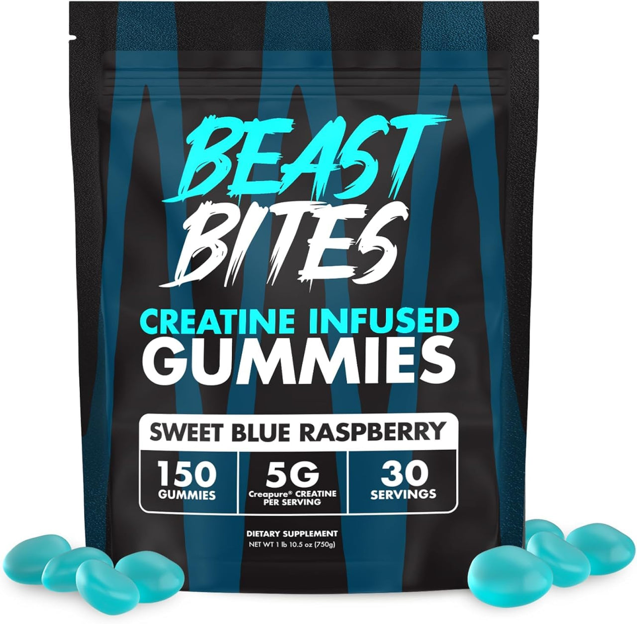BEAST BITES - Creatine Infused Gummies - 5g Creapure Creatine Monohydrate Per Serving - NSF Certified for Sport - 30 Servings (Blue Raspberry)