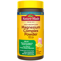 Thumbnail for Nature Made High Absorption Magnesium Complex Drink Mix Powder, Magnesium Citrate, Glycinate & Malate 3-in-1 Blend, Pink Lemonade Flavor, 96 g, 30 Day Supply