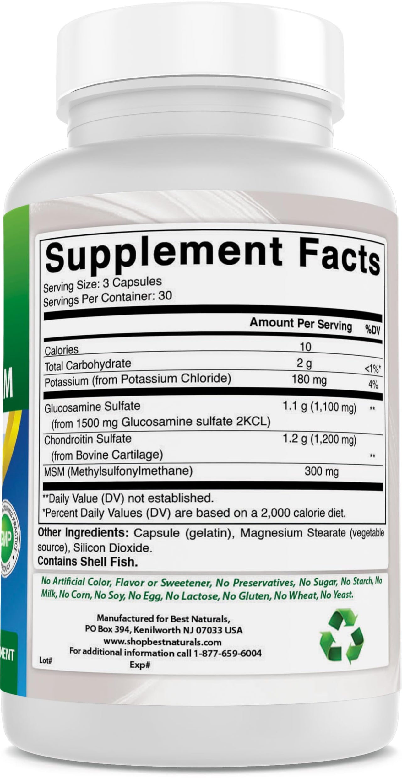Best Naturals, Glucosamine Chondroitin MSM Supplements, 2600 mg per Serving, 90 Capsules (90 Count (Pack of 1))