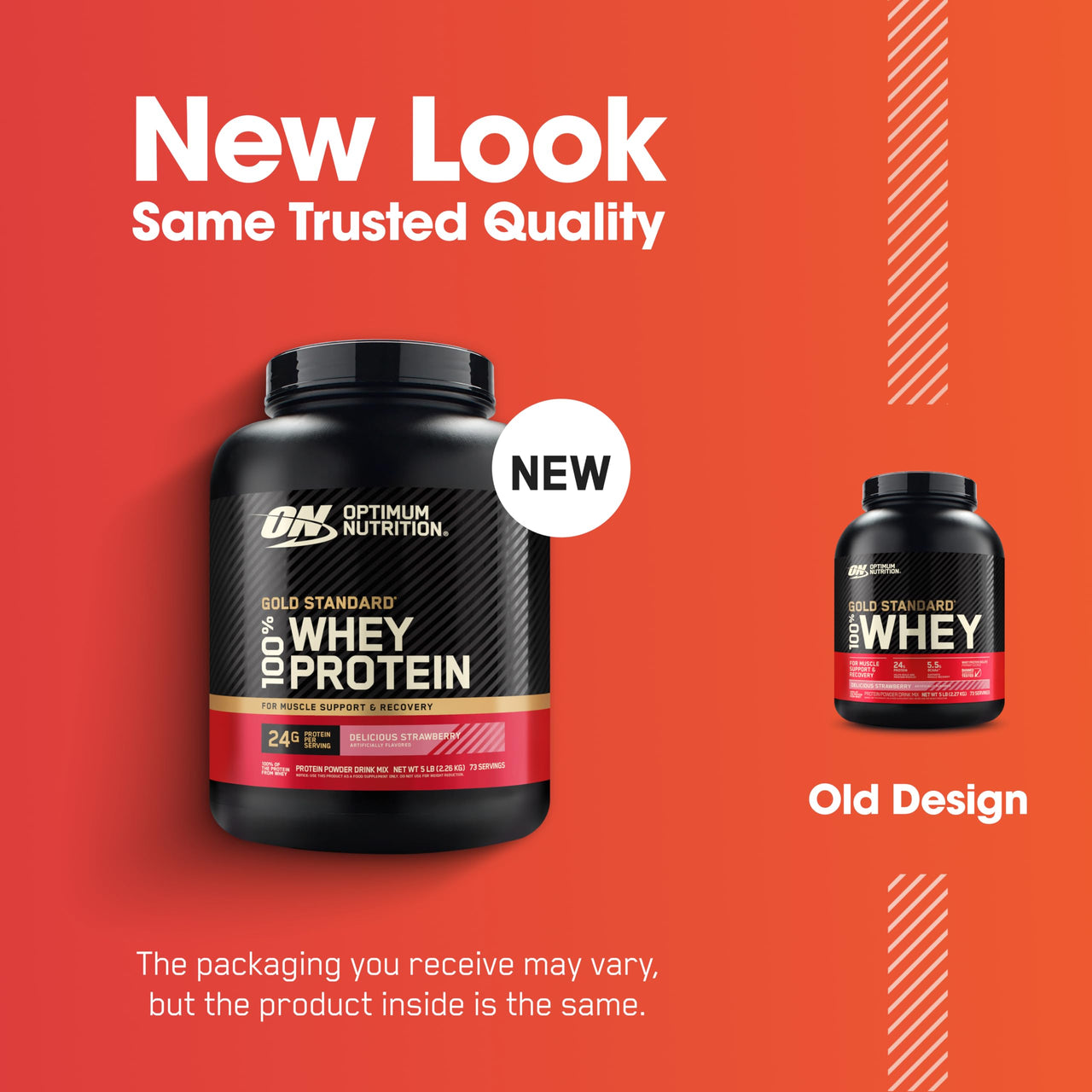 Optimum Nutrition Gold Standard 100% Whey Protein Powder, Delicious Strawberry, 5 Pound (Packaging May Vary)