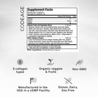 Thumbnail for Codeage Multi Collagen Protein + Organic Raw Greens Superfood Capsules Supplement, 21 Fruits & Veggies, Grass-Fed Hydrolyzed Collagen Peptides, 5 Types All-in-One, 180 Count