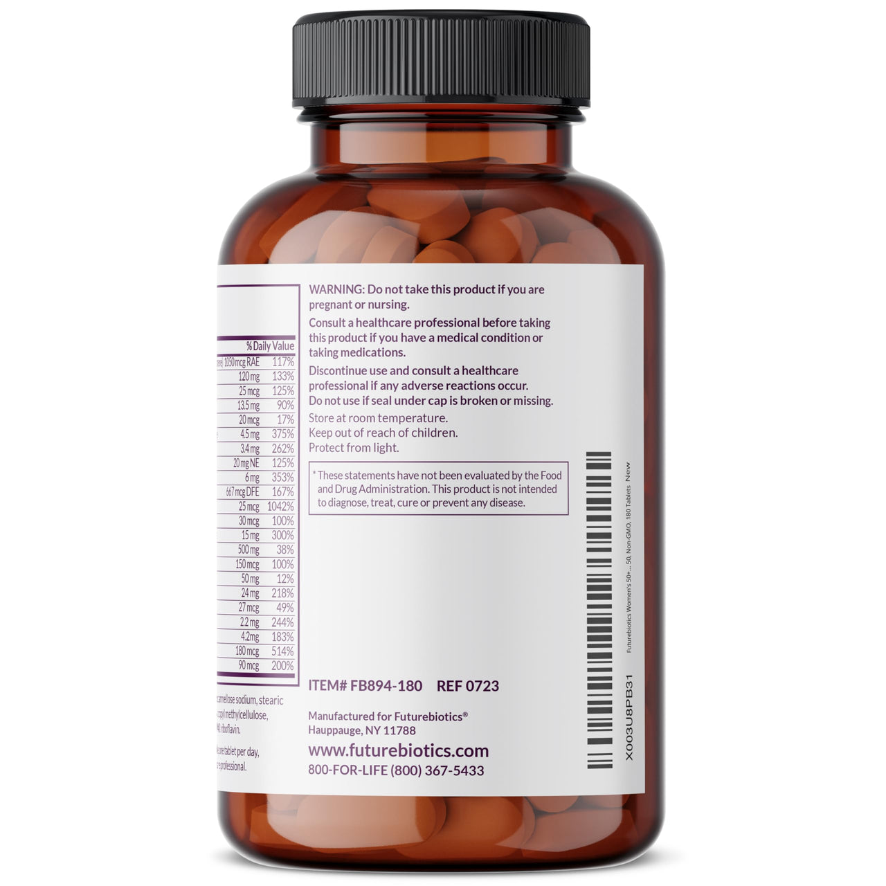 Futurebiotics Women's 50+ Multivitamin Once Daily Multivitamin for Active Women Over 50, Non-GMO, 180 Tablets