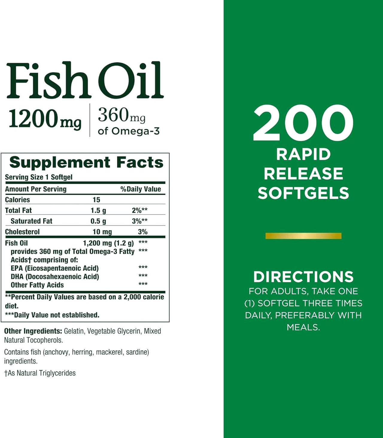 Nature's Bounty Fish Oil 1200 Mg 360 Mg of Omega-3 Softgels