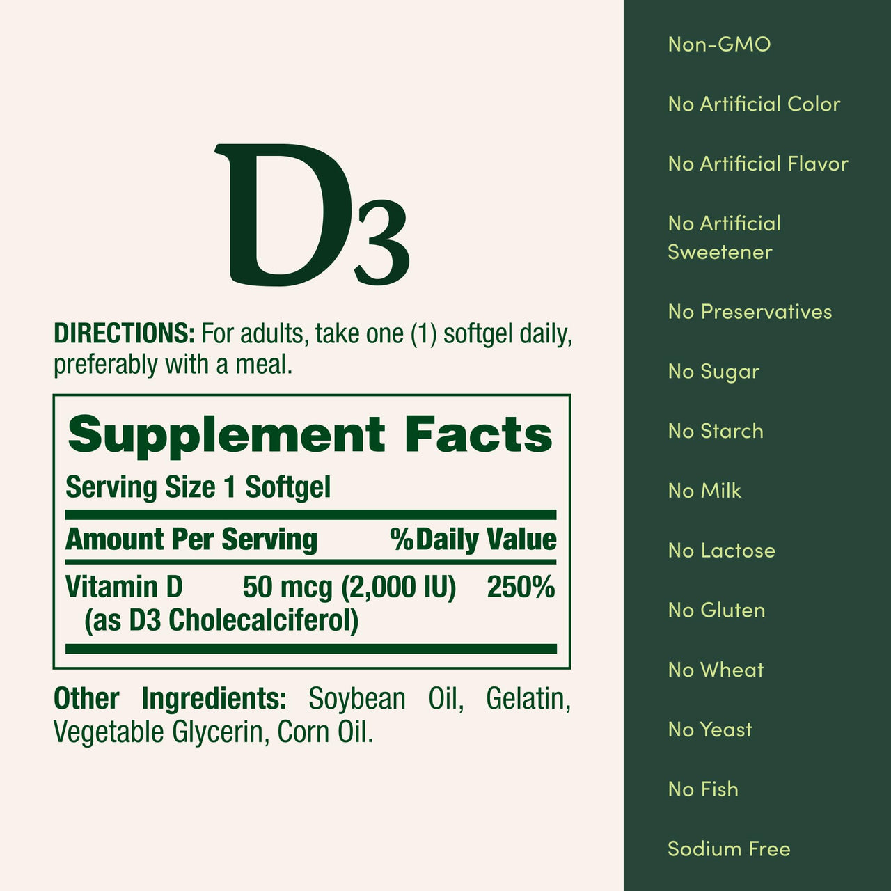 Nature's Bounty Vitamin D3 2000 IU, Immune and Bone Support, Vitamin Supplement, 1 Per day, 240 Rapid Release Softgels