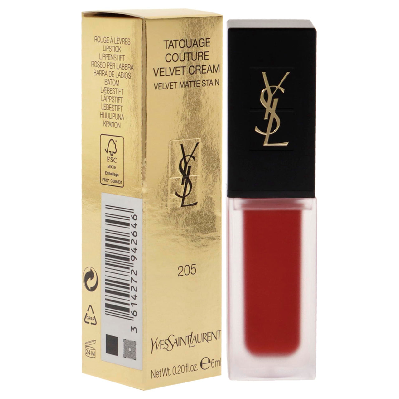 Tatouage Couture Velvet Matte Cream - 205 Rouge Clique by Yves Saint Laurent for Women - 0.2 oz Lipstick