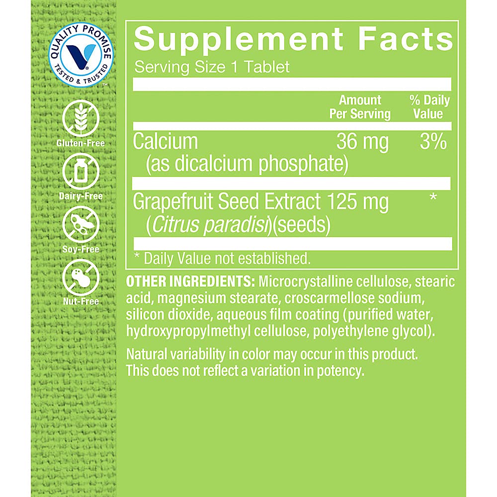 The Vitamin Shoppe Grapefruit Seed Extract 125MG, Antioxidant Herbal Supplement for Travelers Immune Support with Seeds & Pulp of Fresh Grapefruit, Contains Citricidal Brand (100 Tablets)