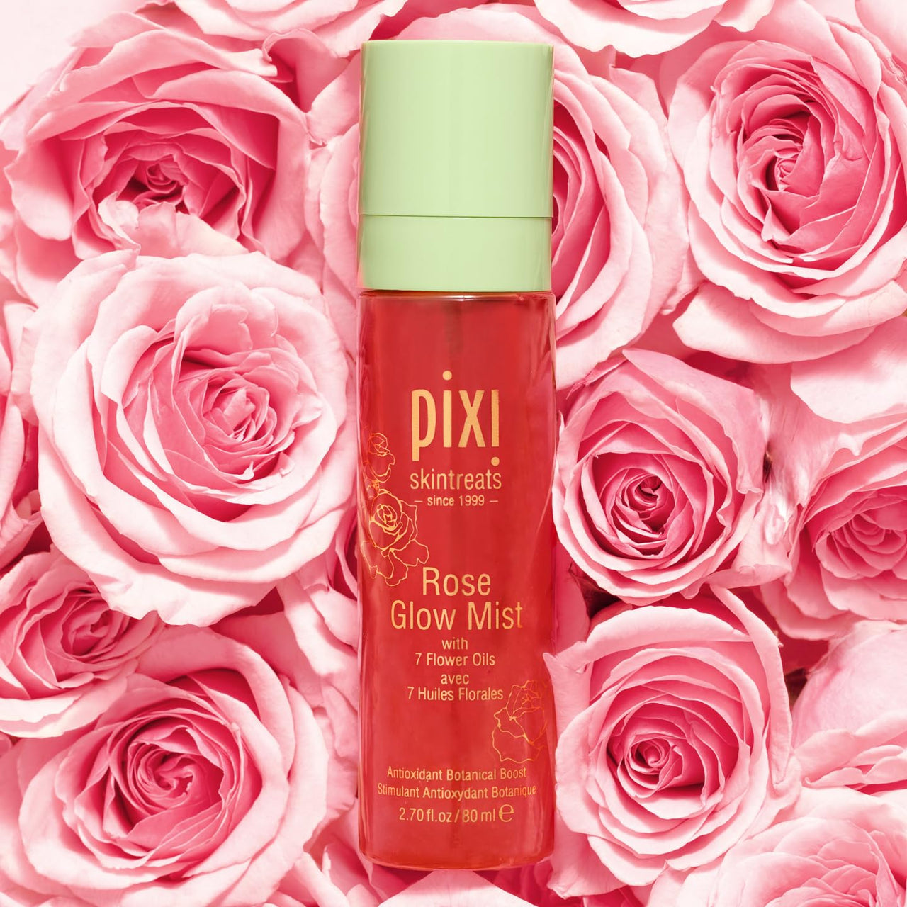 Pixi Beauty Rose Glow Mist | All-Over Mist For Luminous Complexion | Set & Refresh Makeup | Hydrate Skin With 21 Natural Oils (2.7 Fl Oz.)
